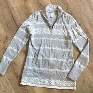 ASPEN Mock Zip Neck Grey and White Cozy Sweater
